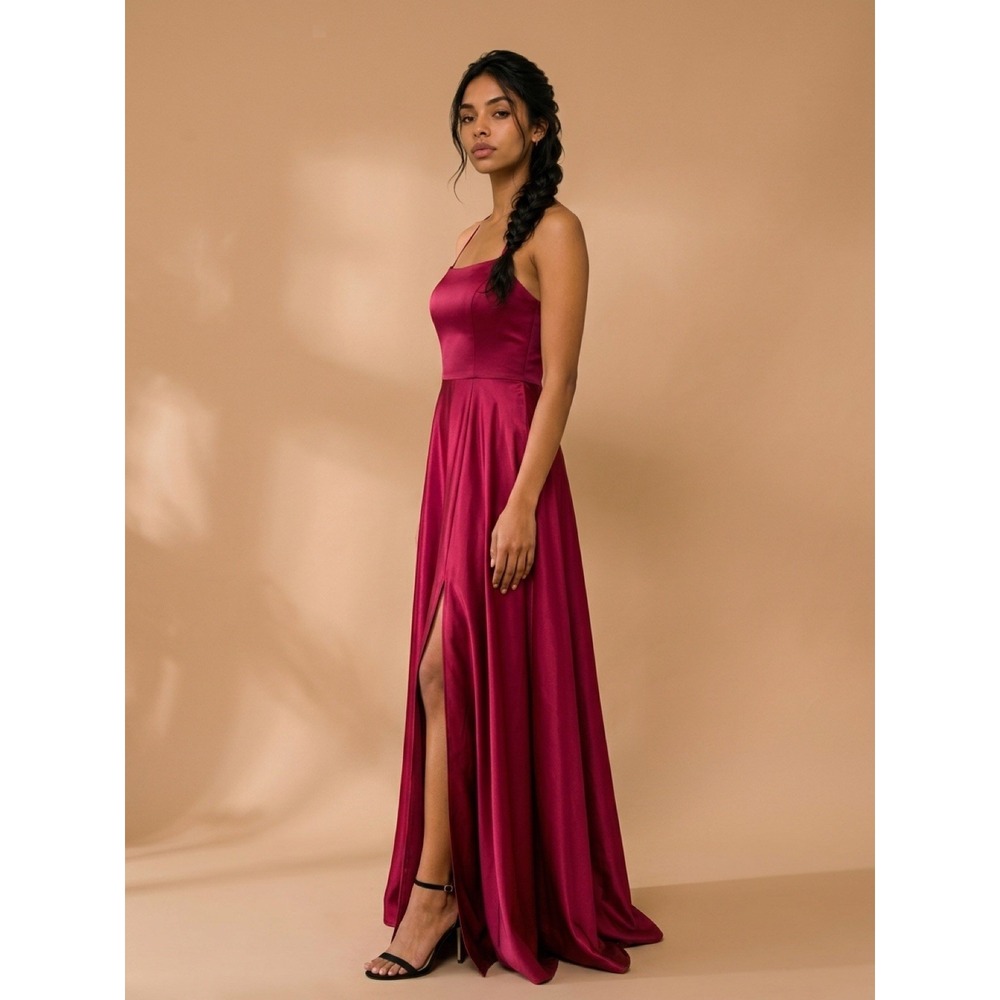 Pomuyoo Women's Formal Evening Dress Deep Red With Lace Up Back Size 6